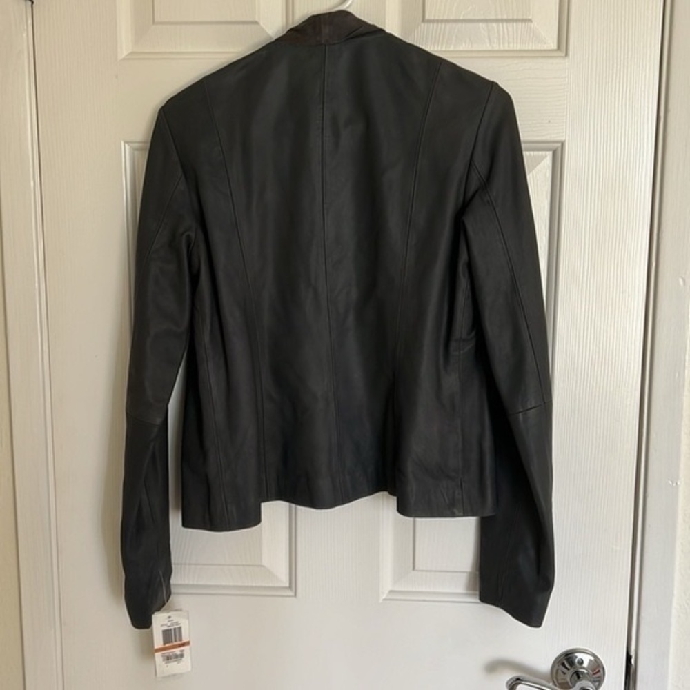 Aqua Smoke Grey Leather Waterfall Drape Moto Jacket NWT Size Small - Picture 3 of 7